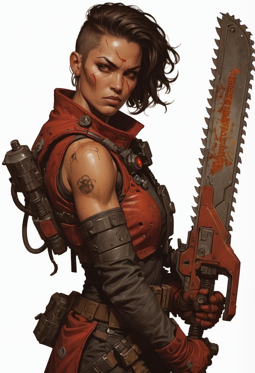Sci-Fi Female Warrior with Chainsaw in Heroic Style