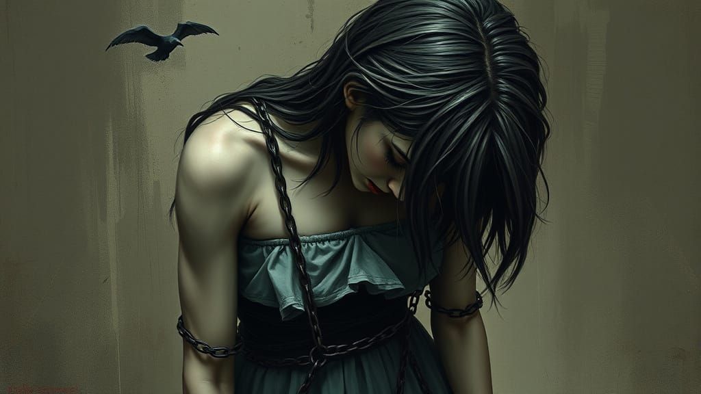 Woman Under Burden in Dark Despair