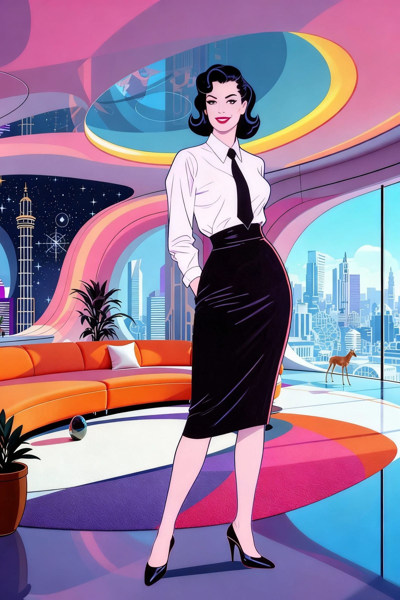 Woman Poses in a Modern Living Room Setting