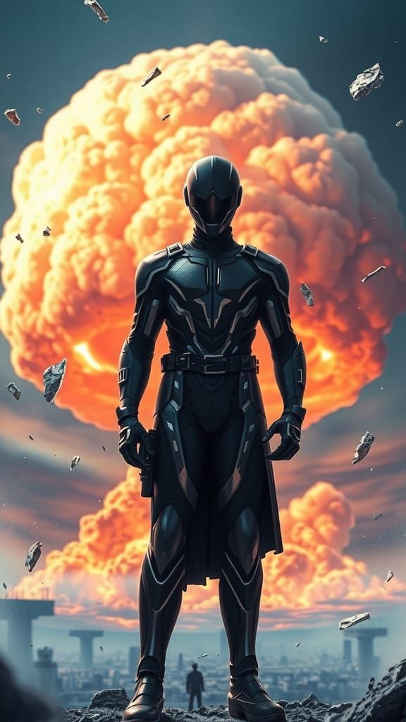 Anime Warrior Stands Stoic Amidst Nuclear Apocalypse