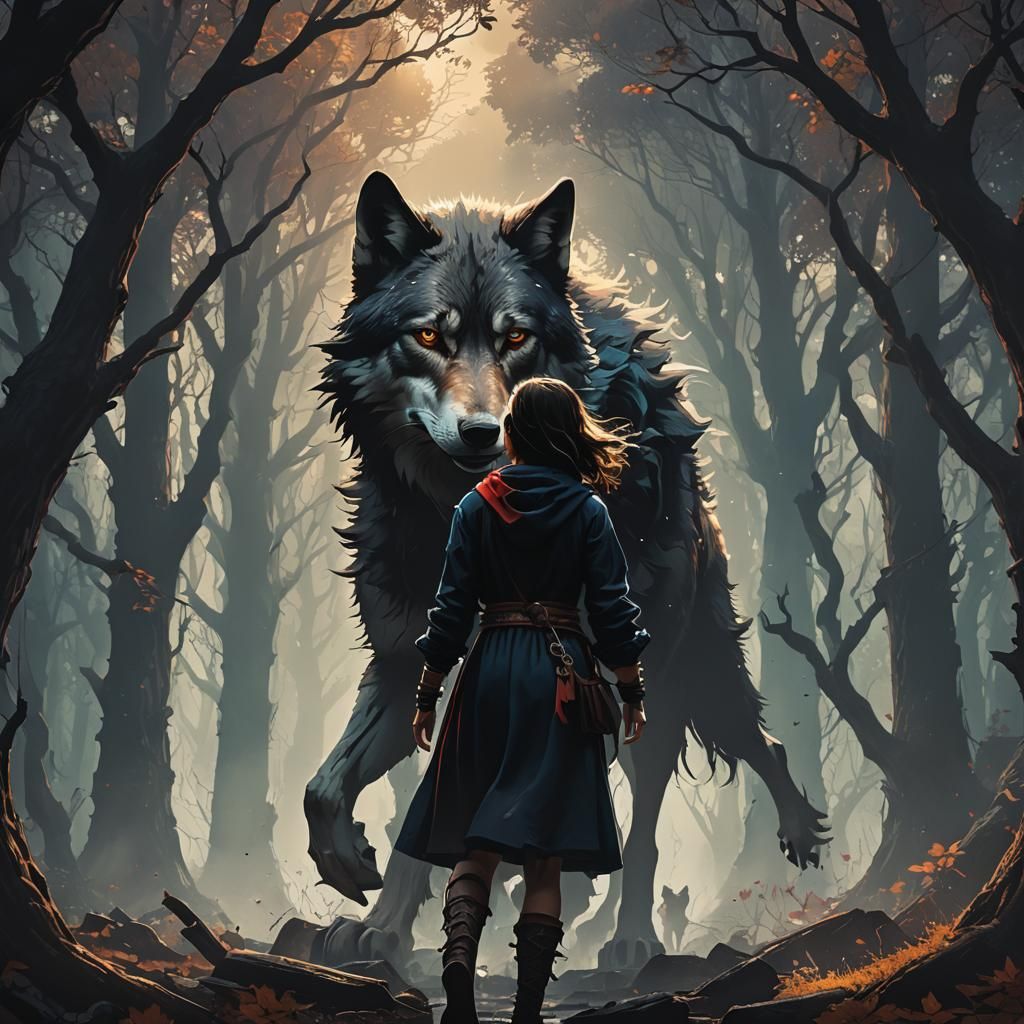 Wolf in Girl Silhouette: Detailed Fantasy Concept Art
