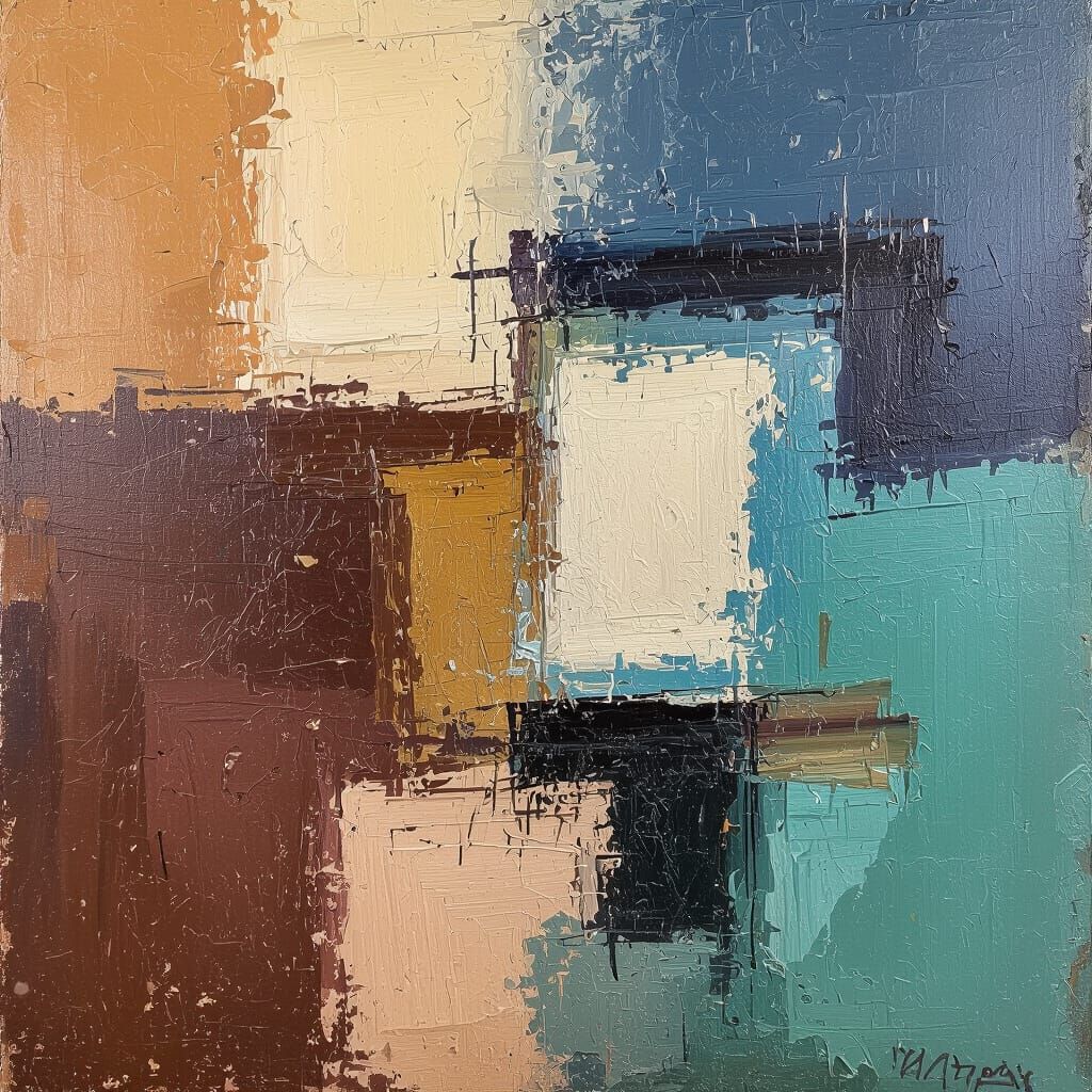 Abstract Impasto Painting with Earthy Tones