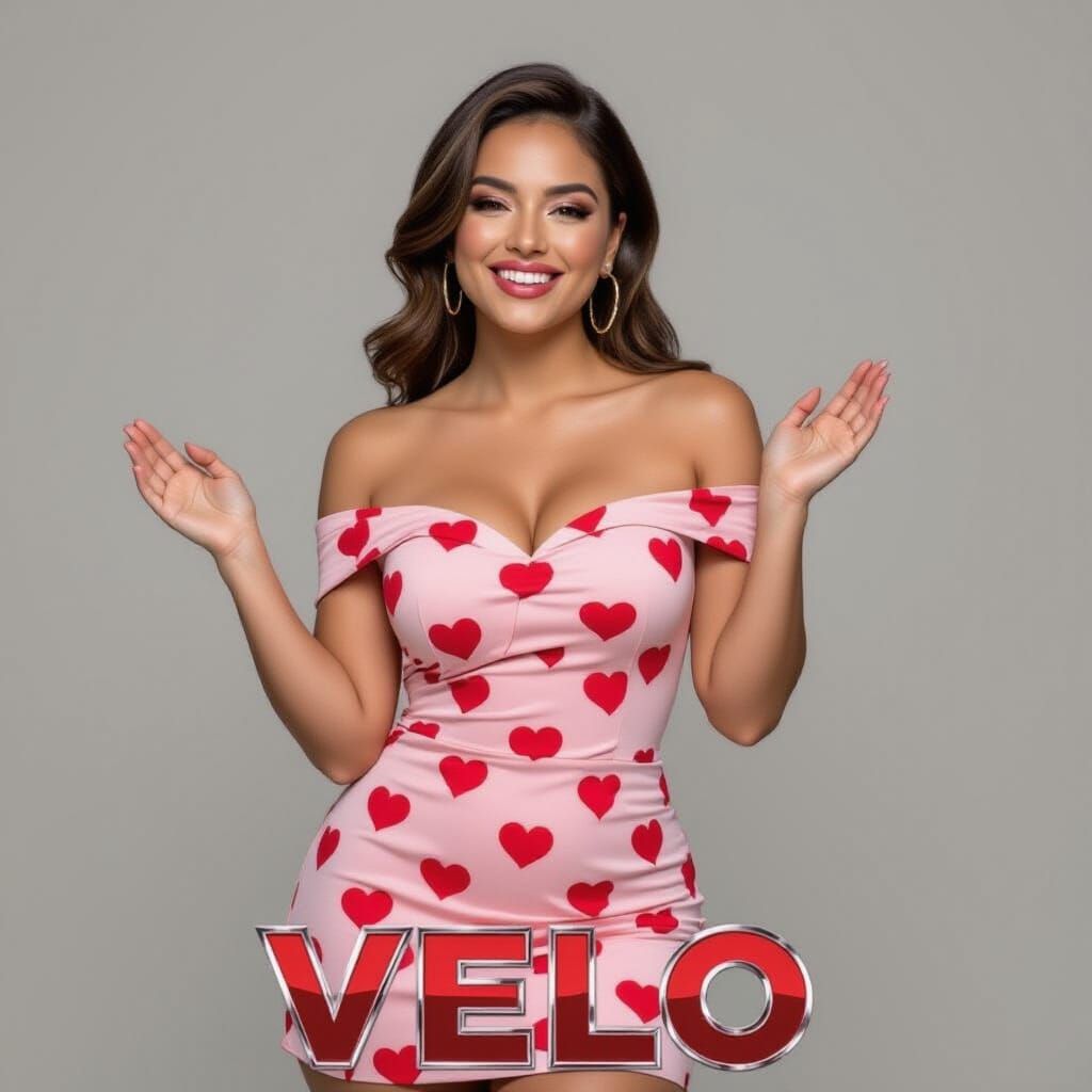 Curvy Latina Girl in Pink Heart Dress