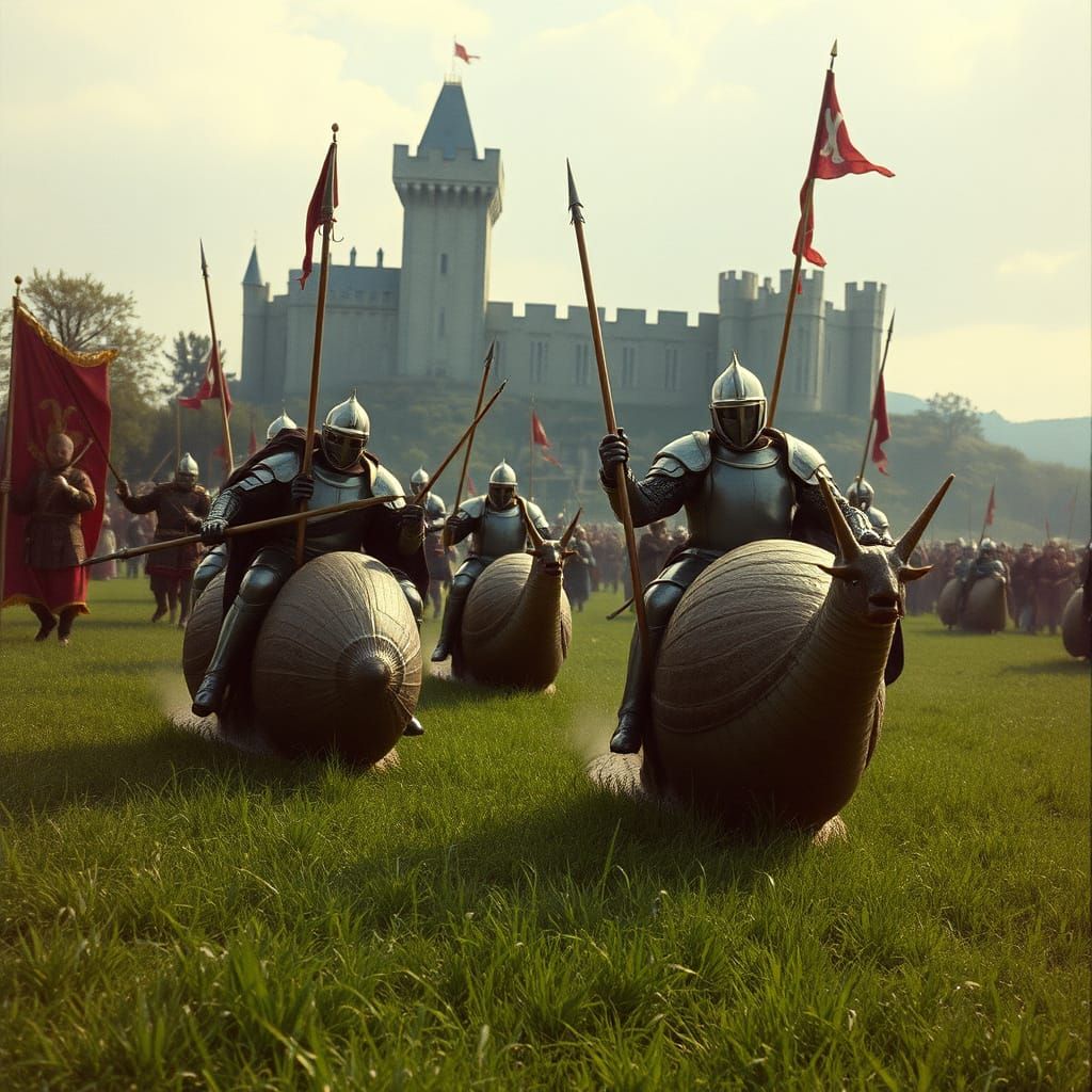 Medieval Snail Jousting Tournament in Cinematic Style