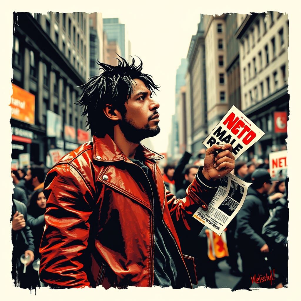 Powerful Protest Scene in Gritty Urban Style