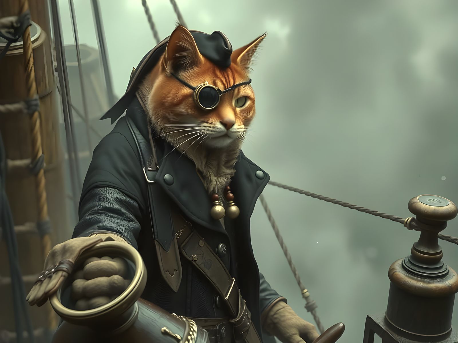 Pirate Cat on Stormy Seas Cinematic Image