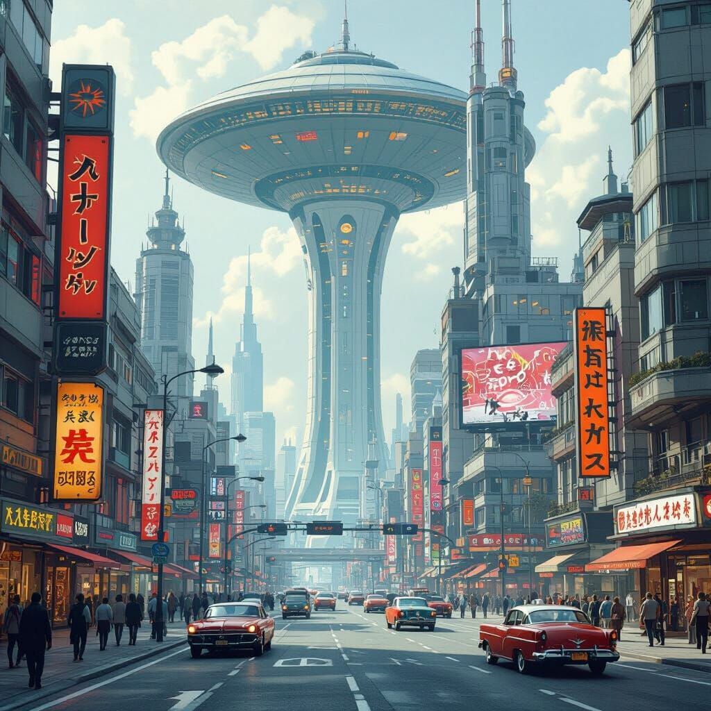 Modern Rapture Cityscape in Retro-Futuristic Style