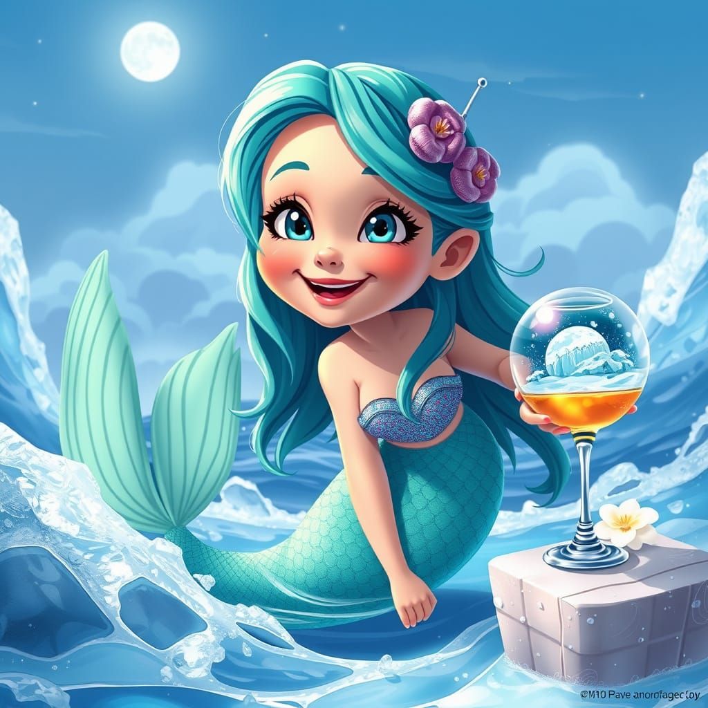 Icy Ocean Mermaid in Cartoon Realism