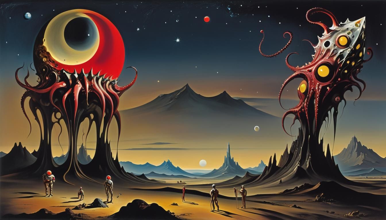 Surreal Alien Landscape with Spacemen, Salvador Dali Style
