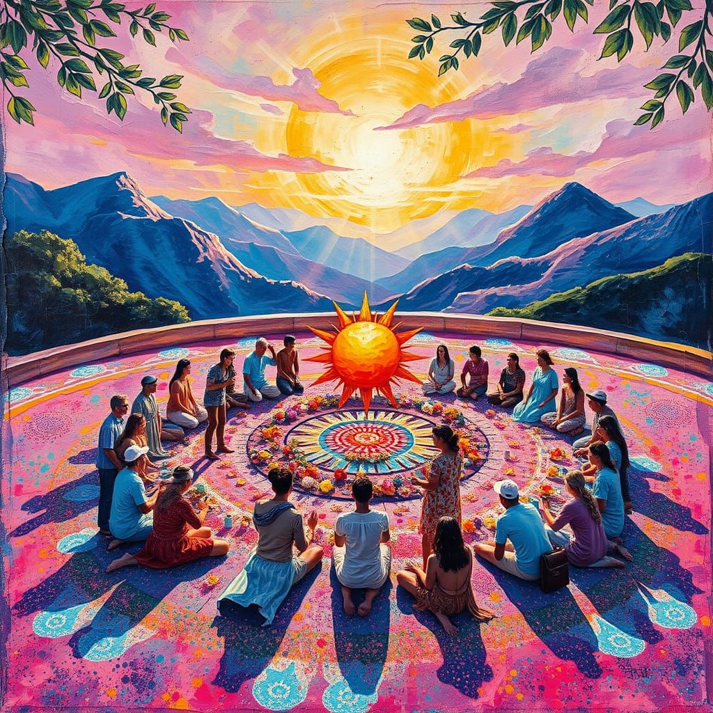 Radiant Circle: Psychedelic Gathering in Acrylics