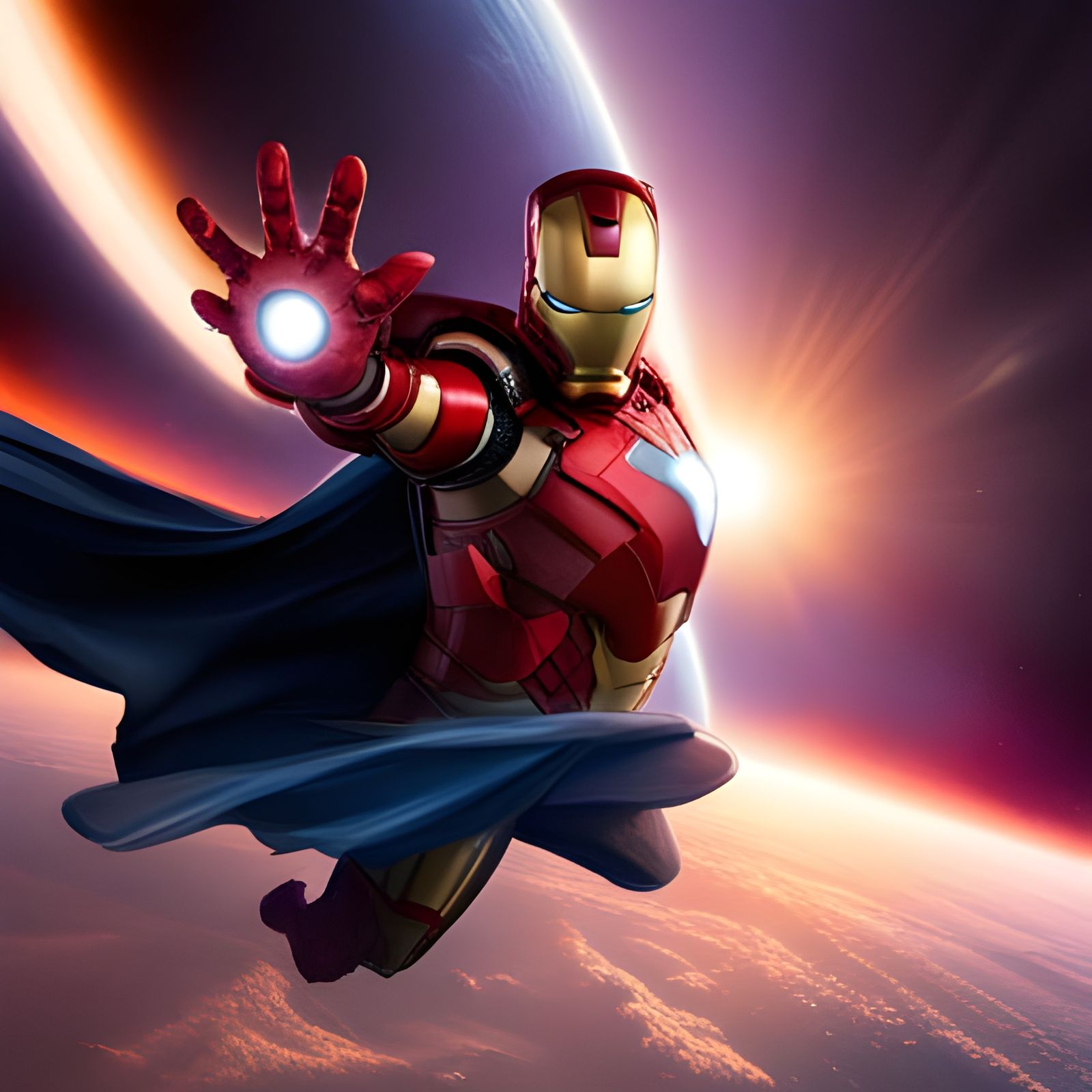 Iron Man Soaring Through Space, Hyperdetailed Digital Art