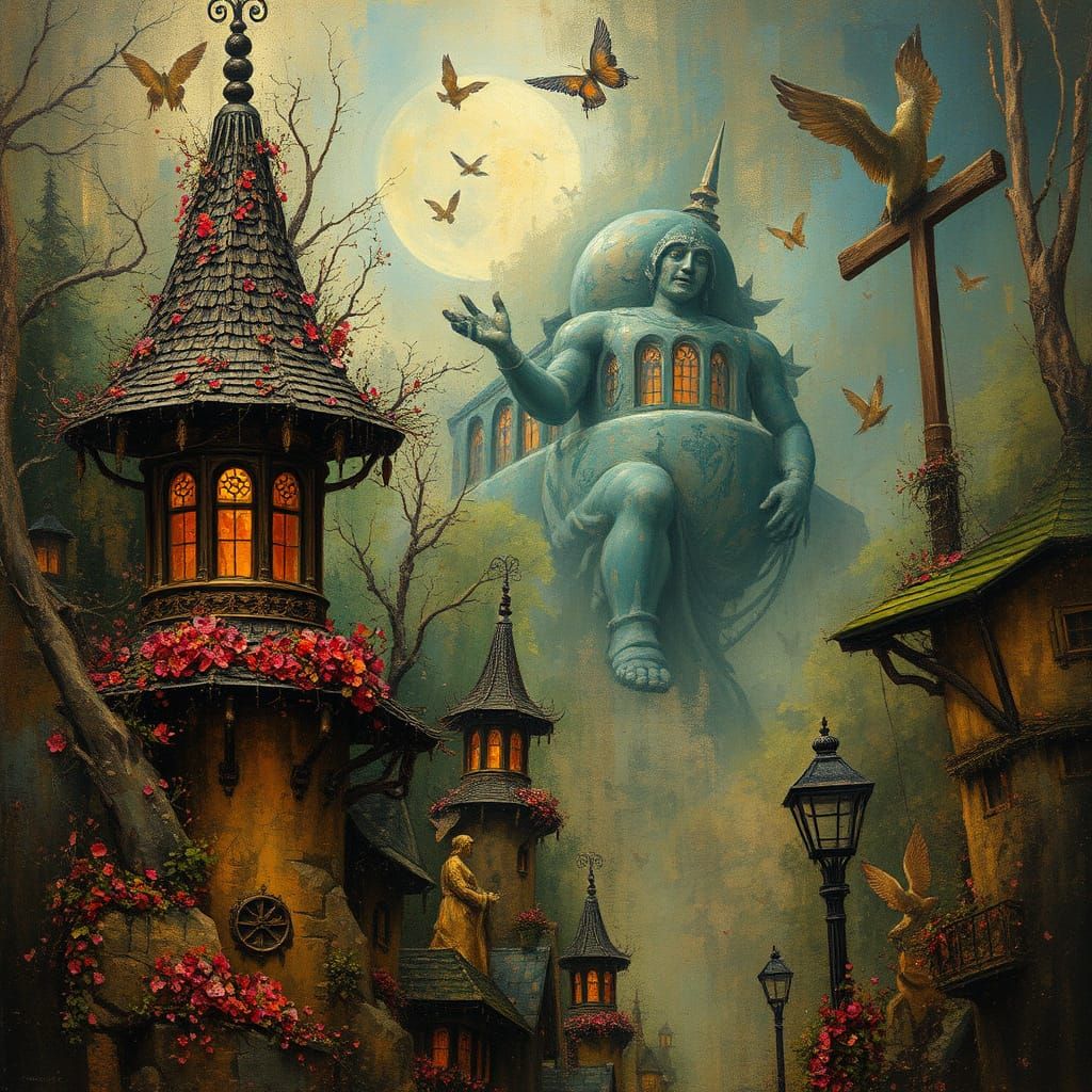 Ethereal Fantasy Landscape in Blended Artistic Styles