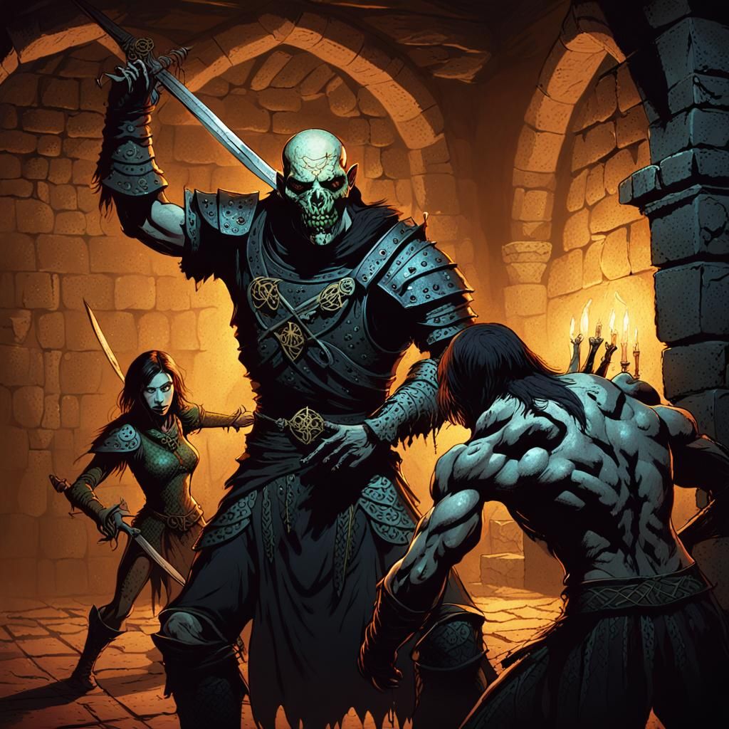 Warrior Slaying Ghoul in Dark Fantasy Illustration