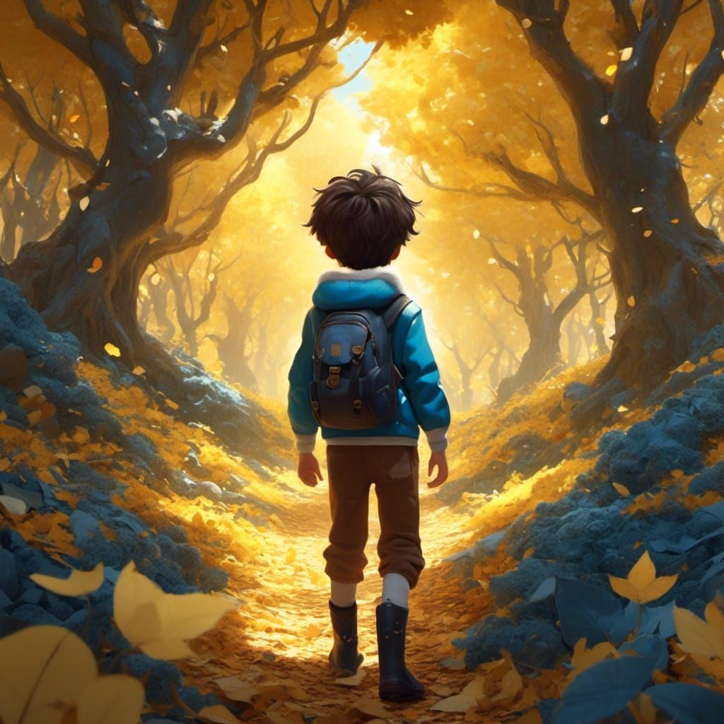 Boy Walks Through Glittery Forest, Miyazaki Style