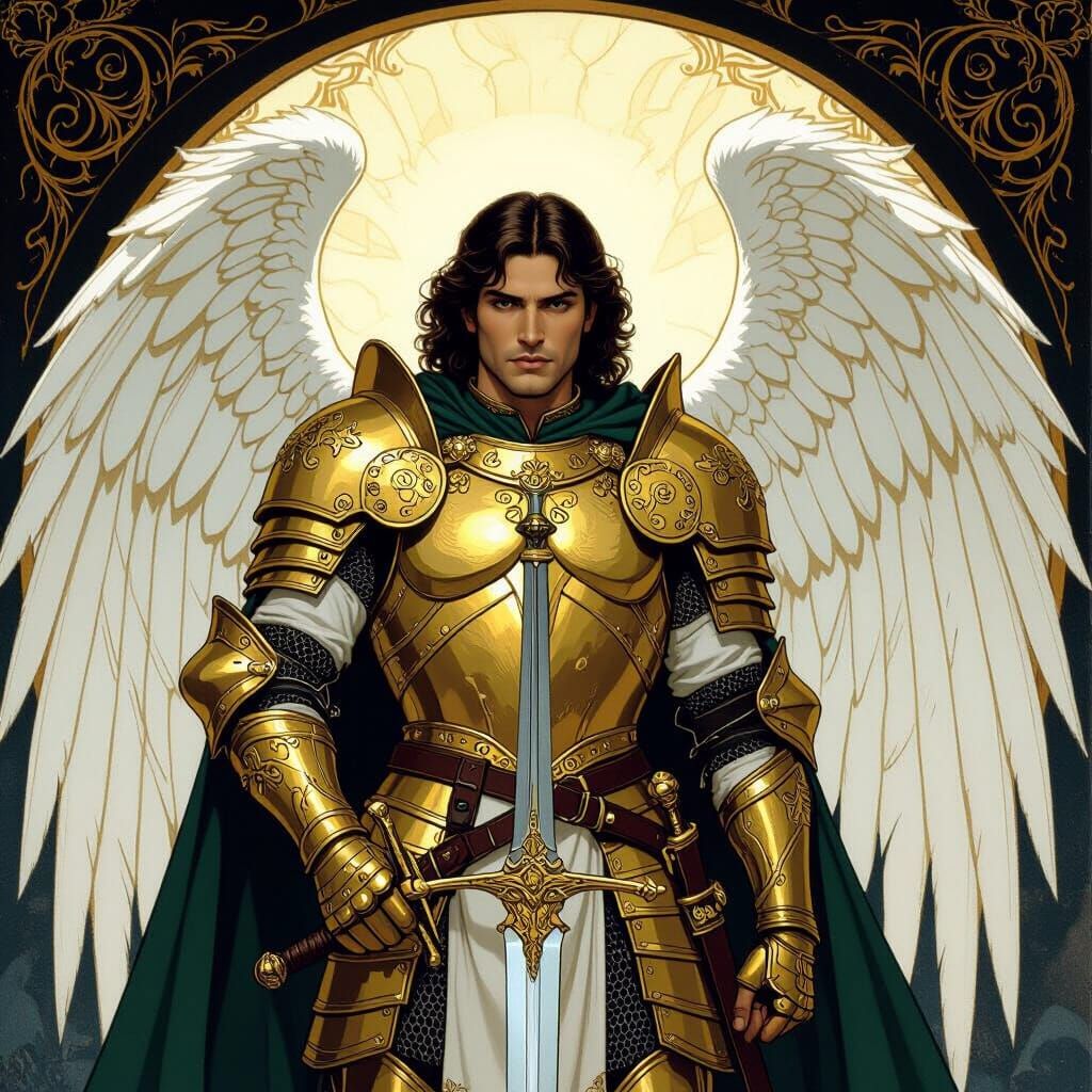 Archangel Michael in Golden Armor with Sword