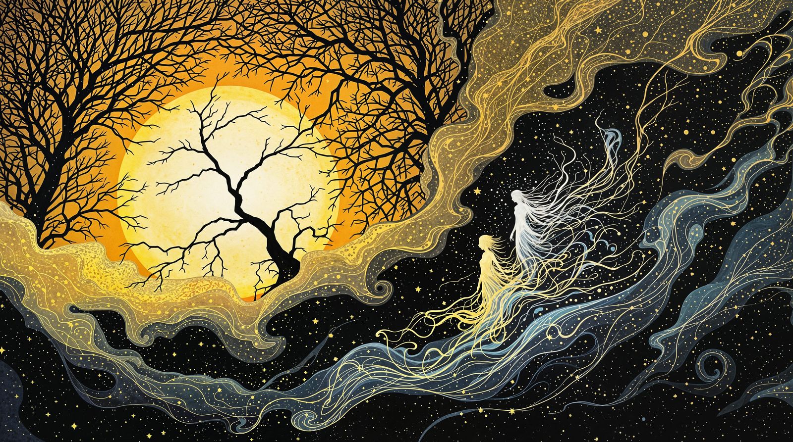 Celestial Light and Shadow Dance in Ethereal Harmony