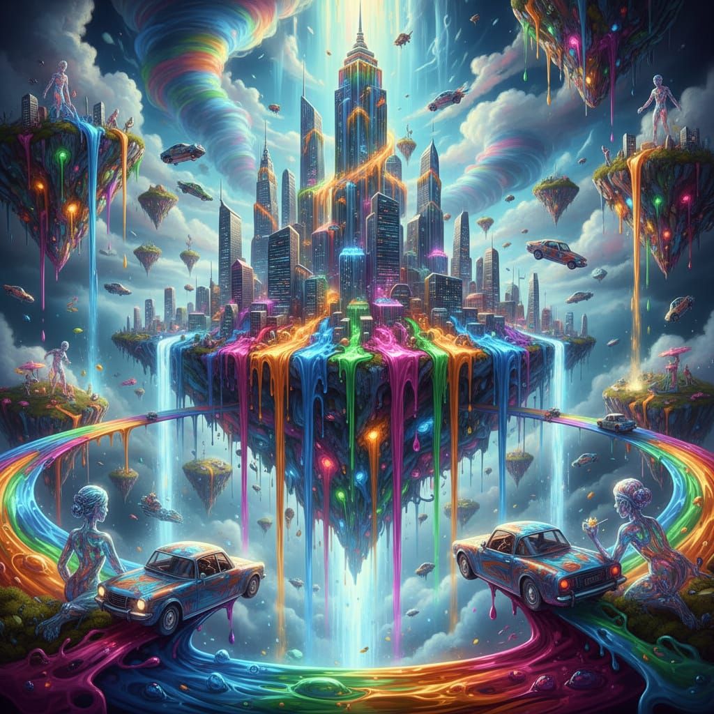 Liquid Metropolis: Surreal Floating City with Glowing Rivers