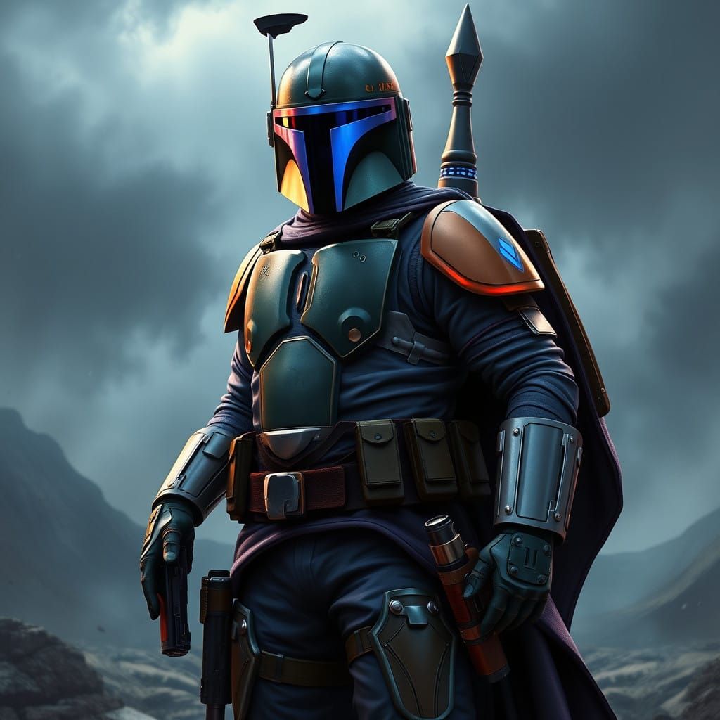 Mandalorian Bounty Hunter in Cybertronian Armor, Stormy Kami...