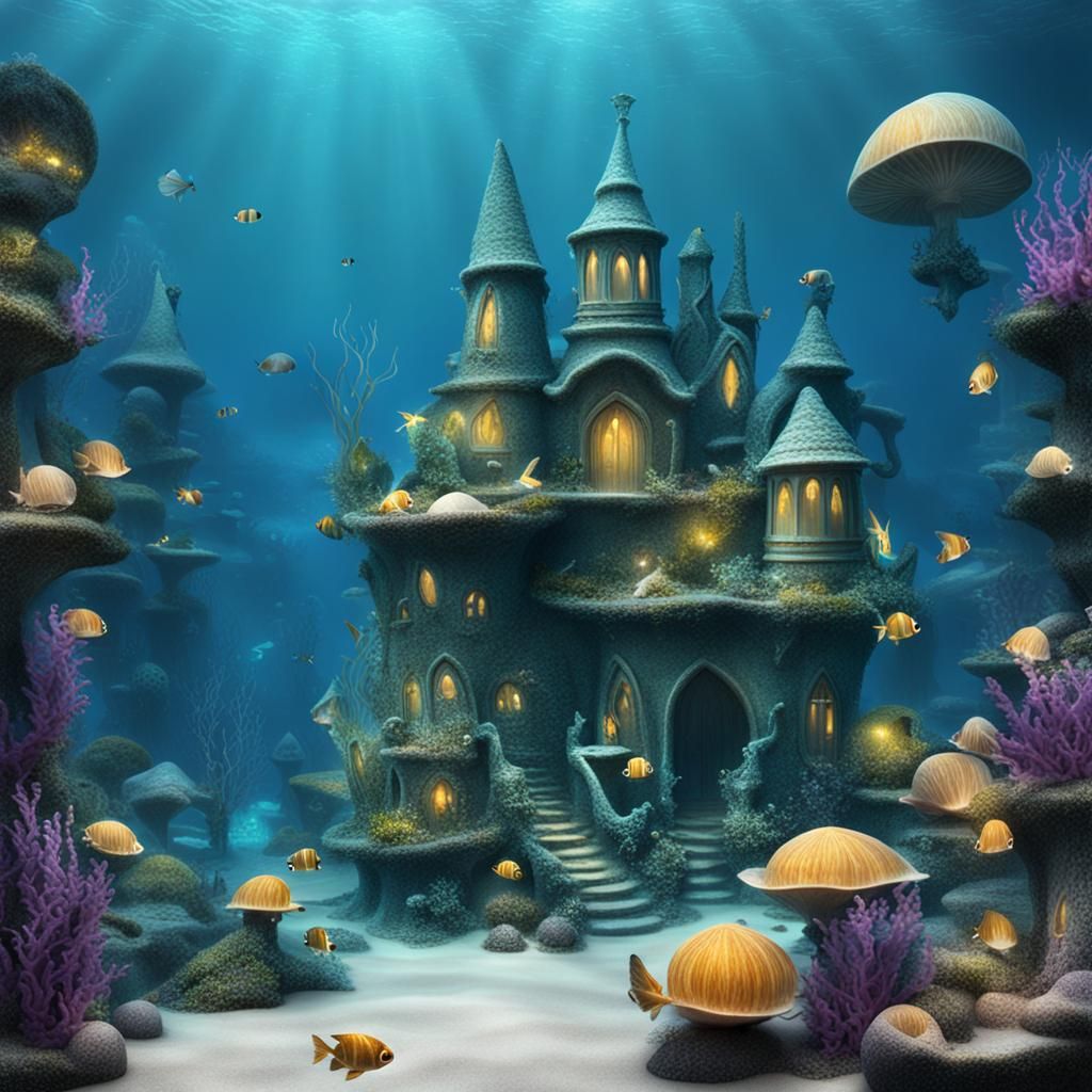 Underwater Fairy Village: AI Generated