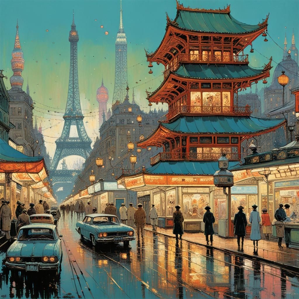 Amusement Park Cityscape in Mixed Artistic Styles