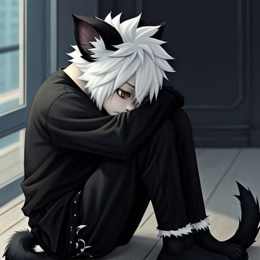Anime Furry Boy with Black Ears and Tail