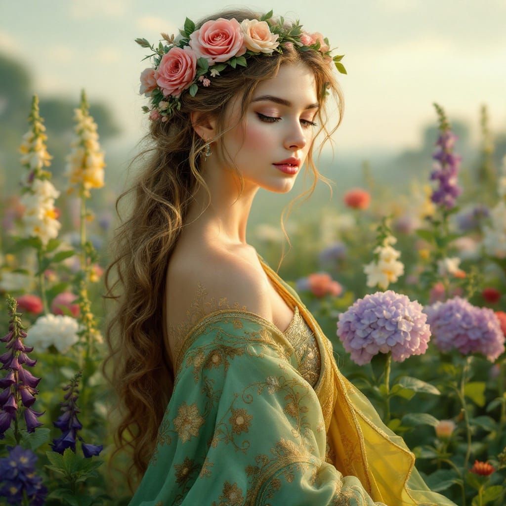 Enchanting Goddess in Lush Garden Setting