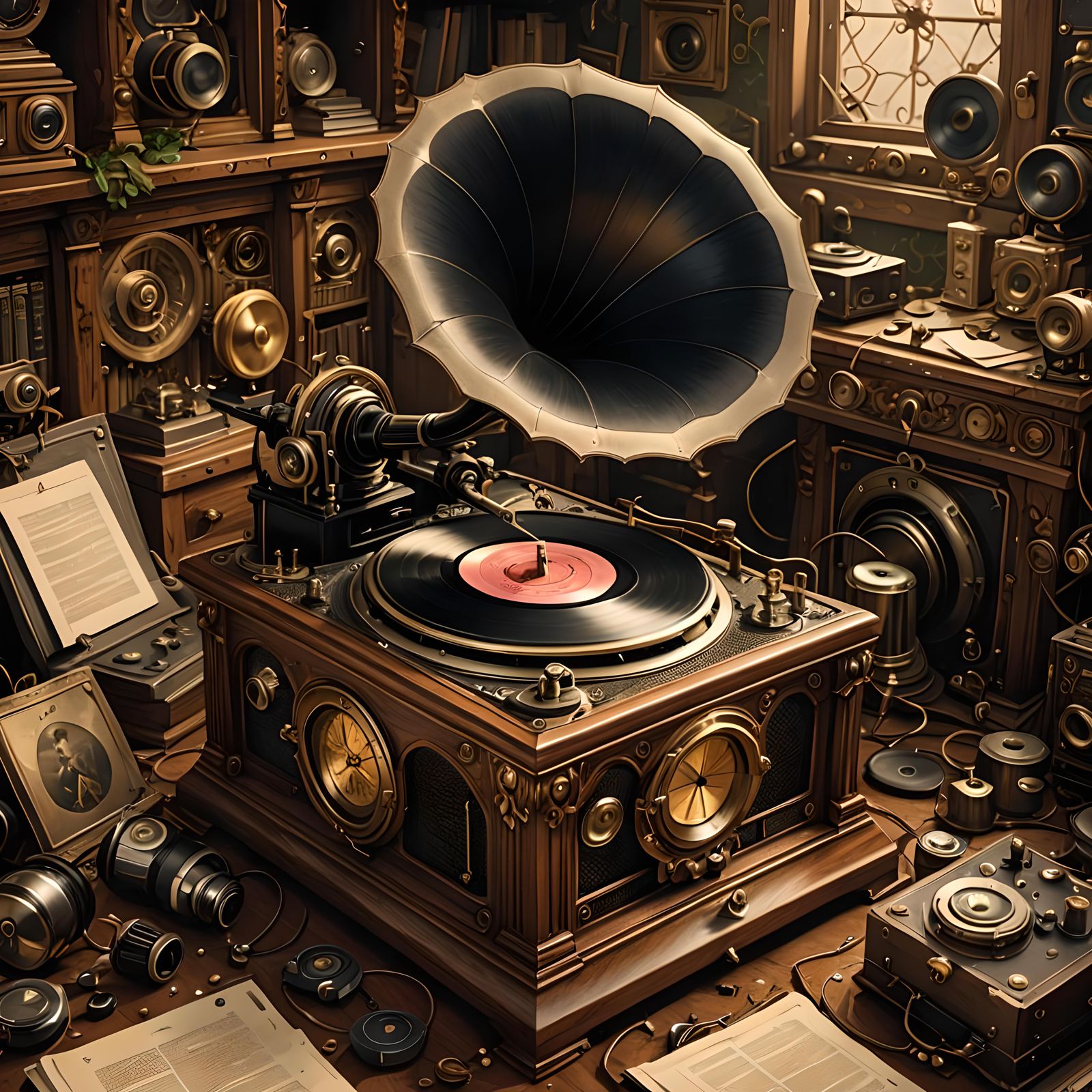 Intricate Phonograph in Vintage Setting