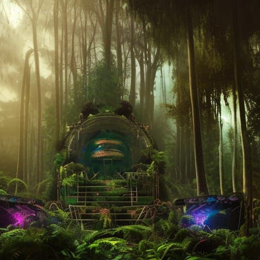Overgrown Stage Speakers at Forest Rave Festival