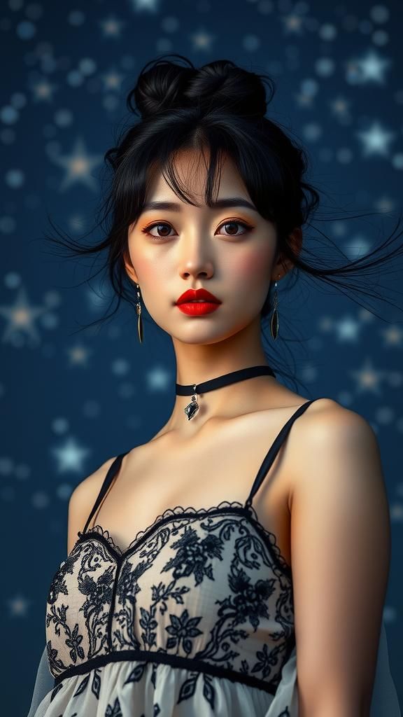 Ethereal Portrait of Woman with Lace Top