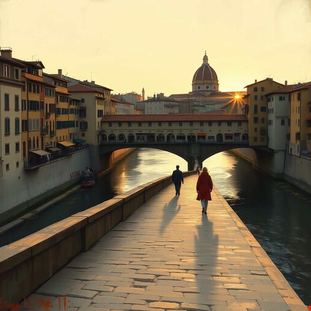 Florence's Ponte Vecchio at Dusk in Italian Renaissance Styl...