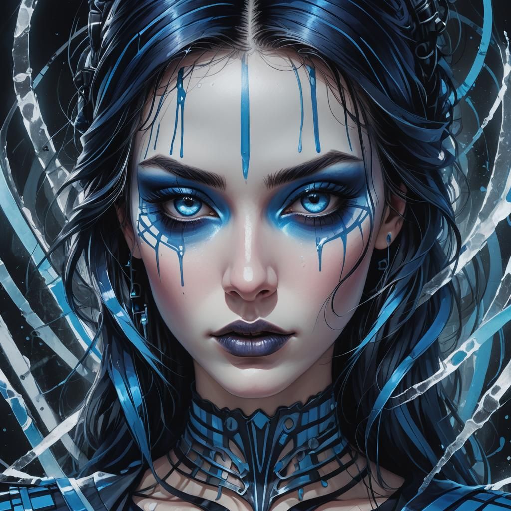 Gothic Girl Portrait in Noir Comic Art Style