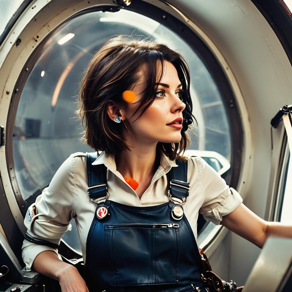 Sci-Fi Brunette Space Pilot in 80s Style