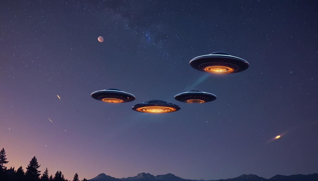 Flying Saucers Soaring in Starry Sky, Syd Mead Style