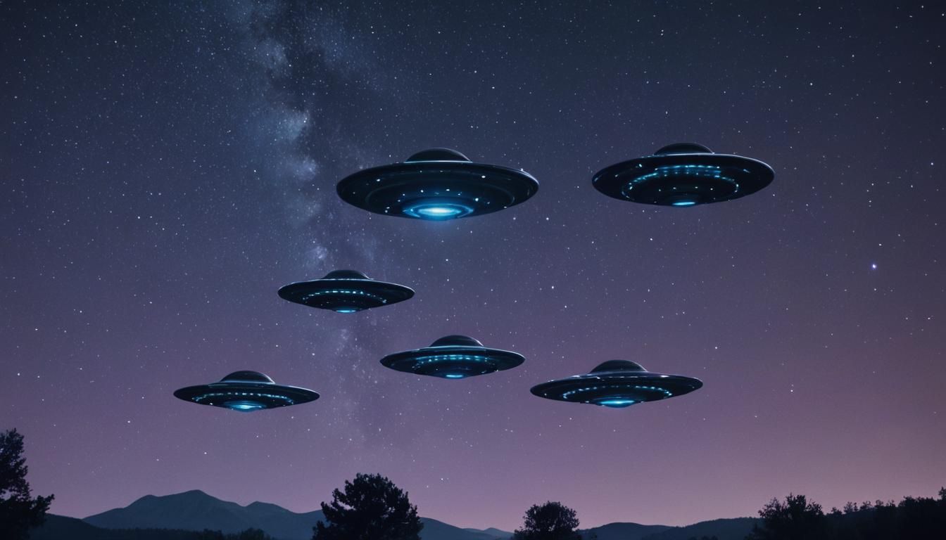 Flying Saucers Soaring in Starry Night Sky