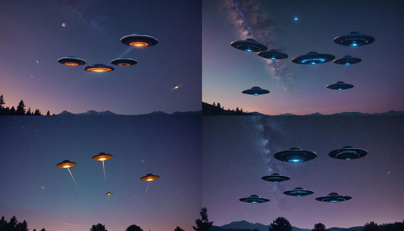 UFOs in Starry Night Sky: Cinematic Still