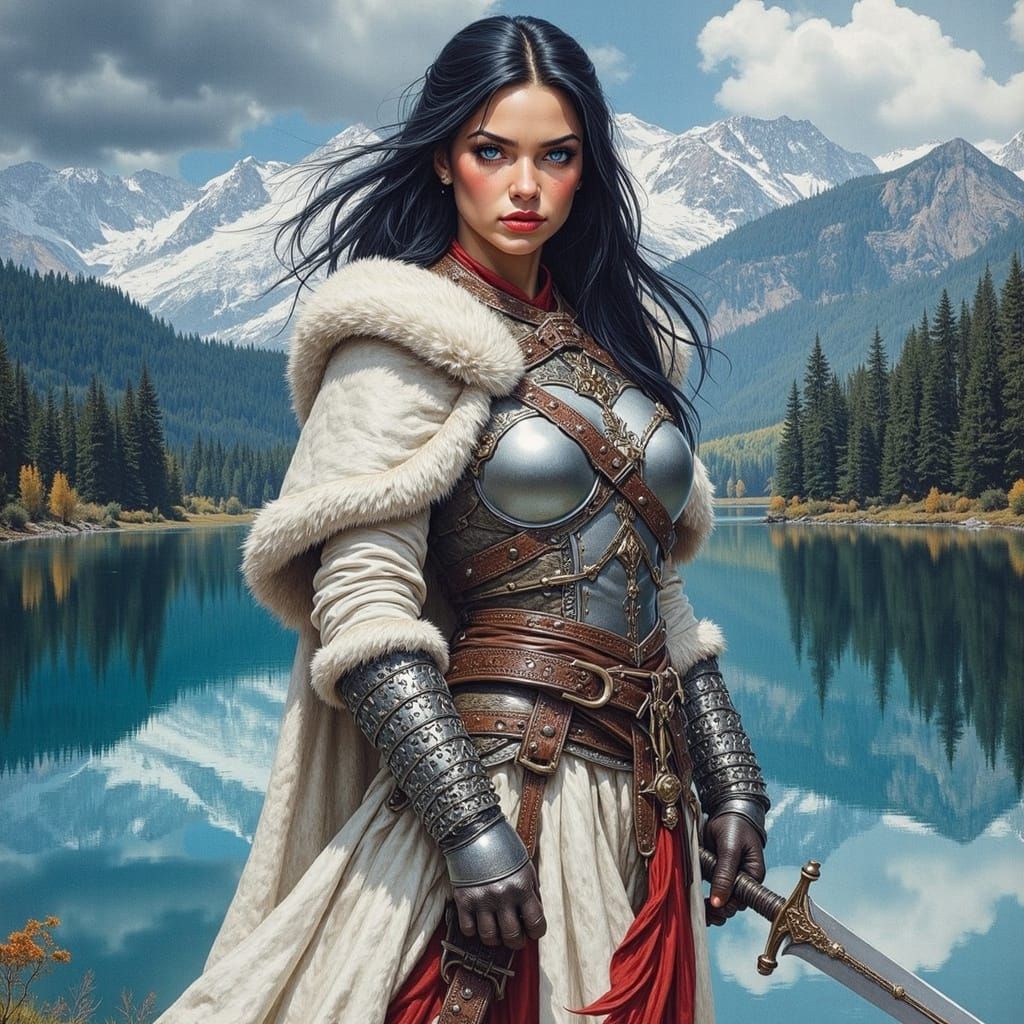 Ethereal Cleric Amidst Majestic Mountains