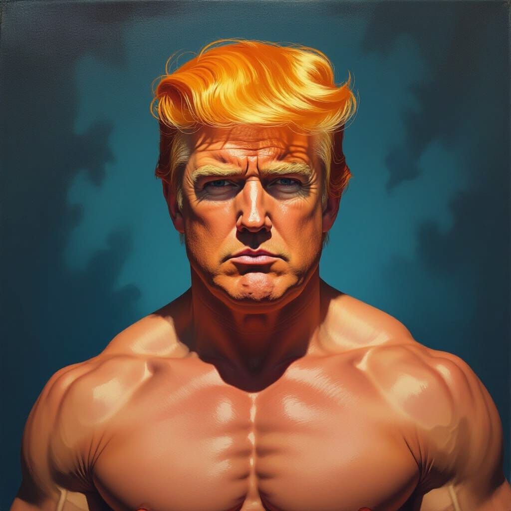 Muscular Man with Orange Hair in Dramatic Oil Painting Style