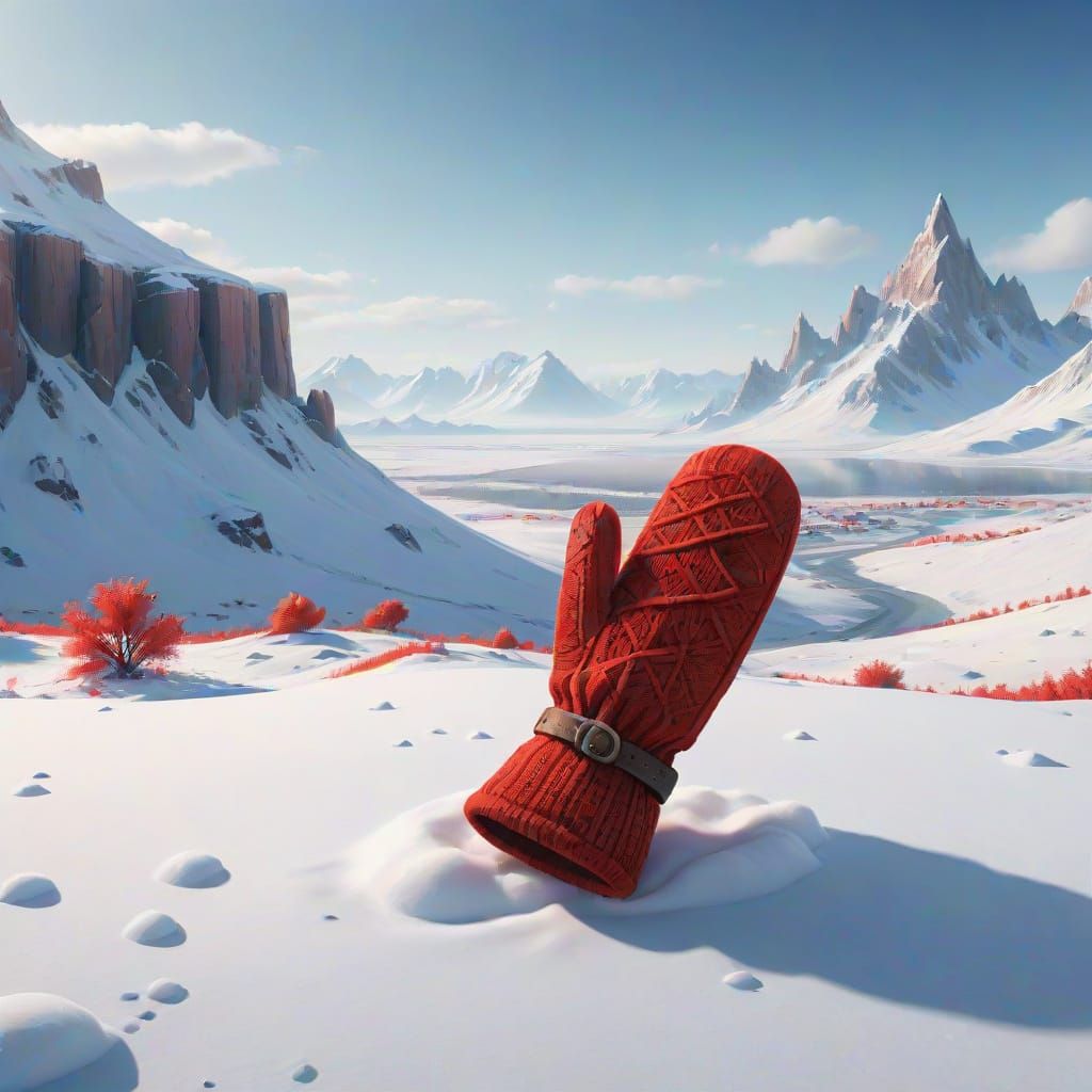 Red Mitten on Snowy Plain - Fantasy Concept Art