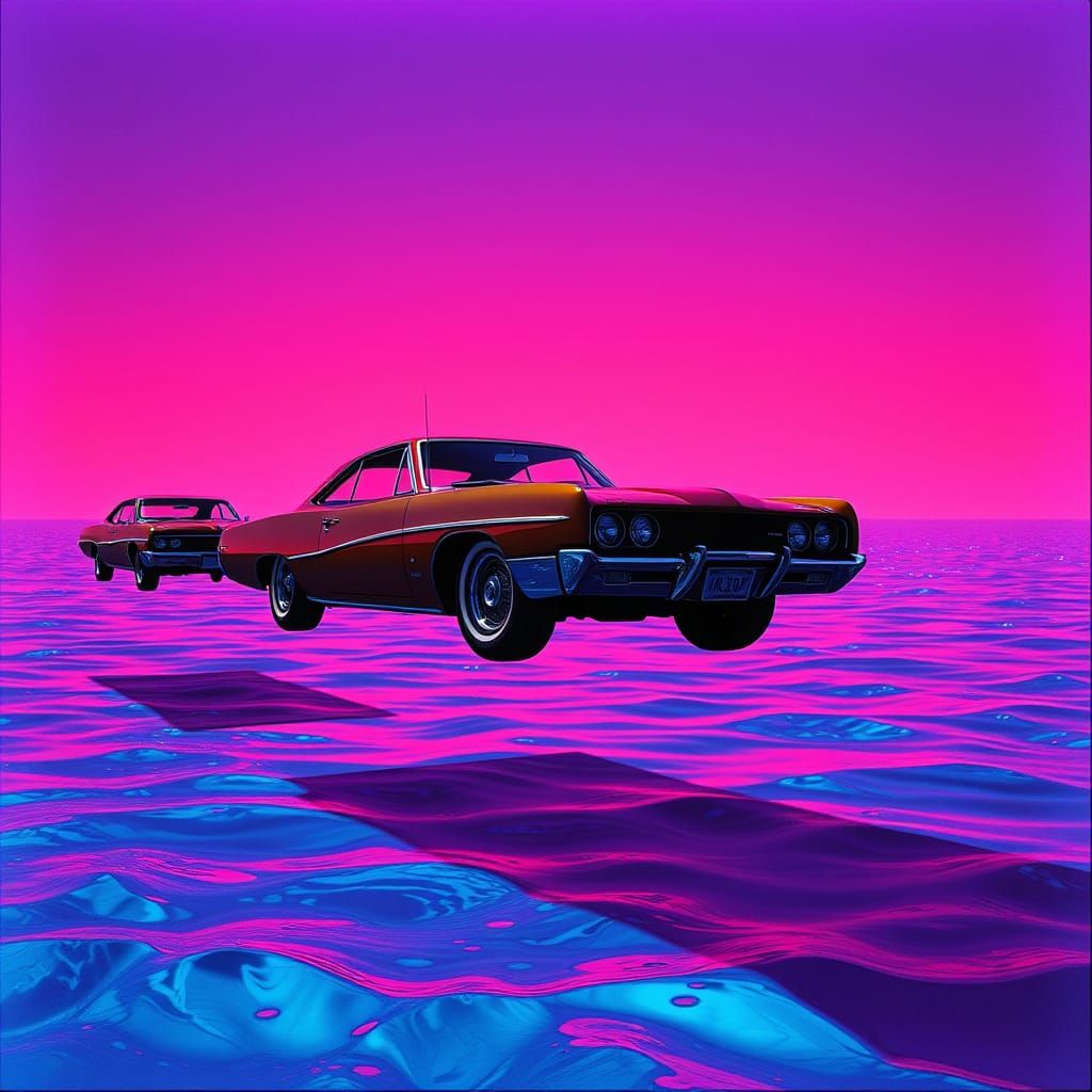 Retro Cars in a Dreamlike Lava Lamp Universe