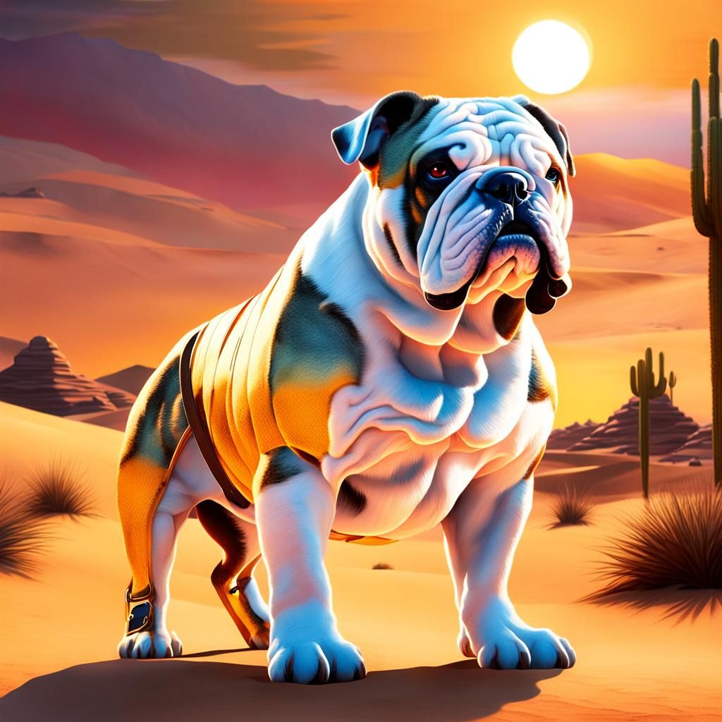 Bulldog on Tatooine with Binary Sunset, Anime-Inspired