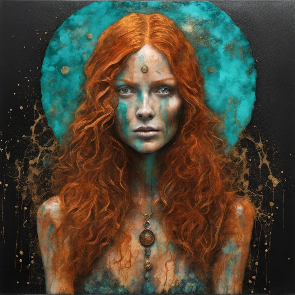 Ginger Witch Worshipping Moon with Molten Metal Effects