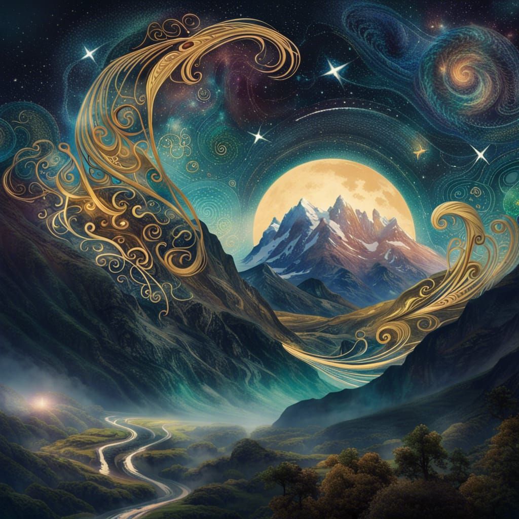Ethereal Asgardian Landscape with Starry Swirls