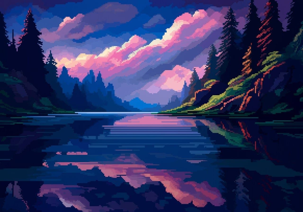 Pixelated Fantasy Art with Holographic Reflections