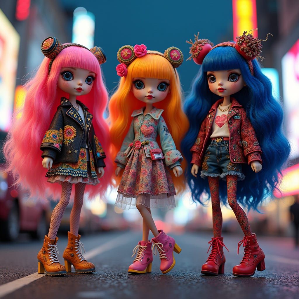 Fashionable Dolls in New York City Lights