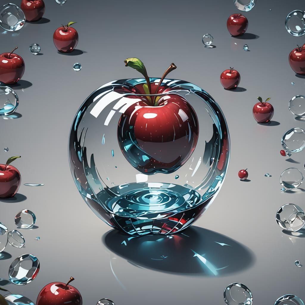 Glass Apple in Anime Style, Cel-Shaded