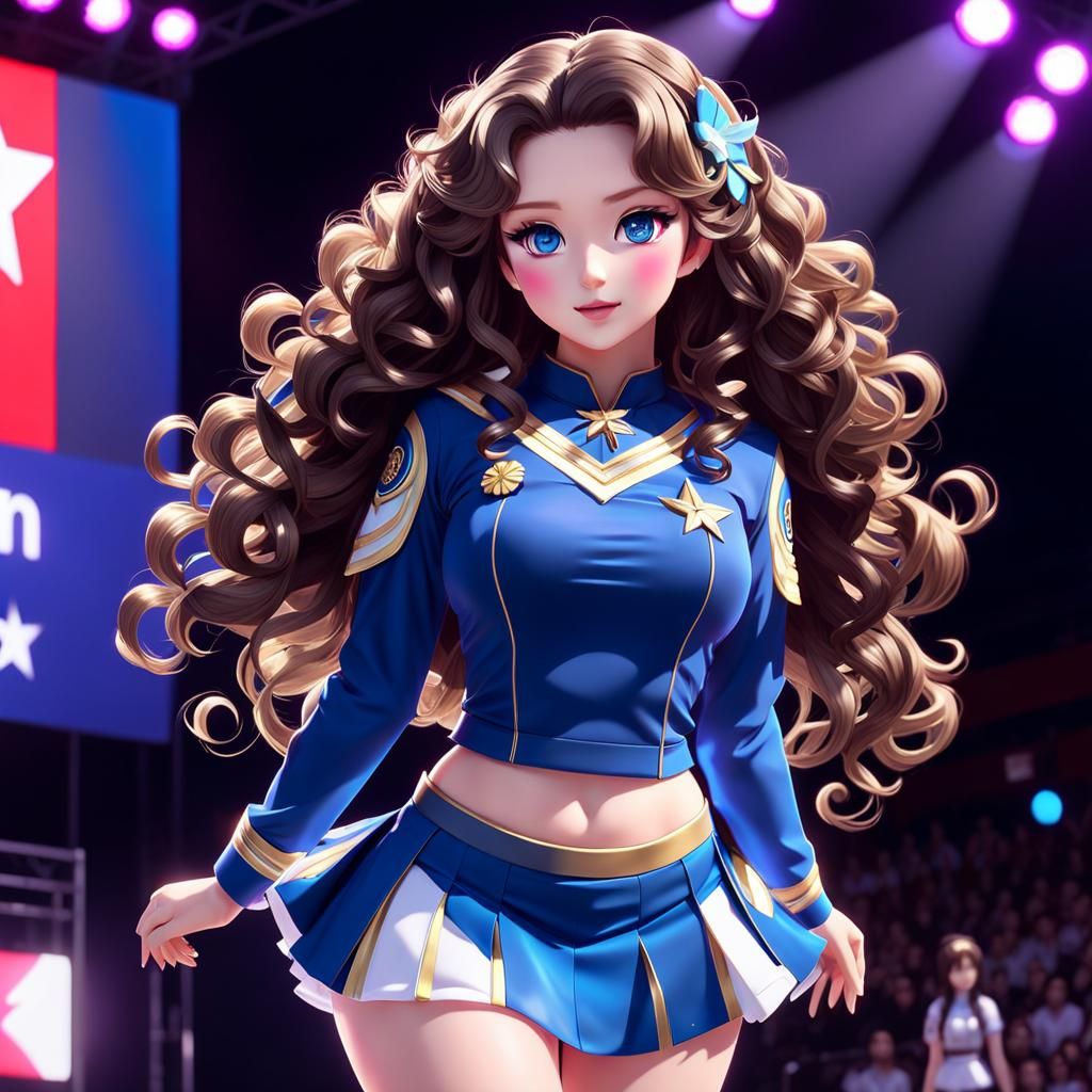 Brunette Anime Girl Performing Onstage in 3D