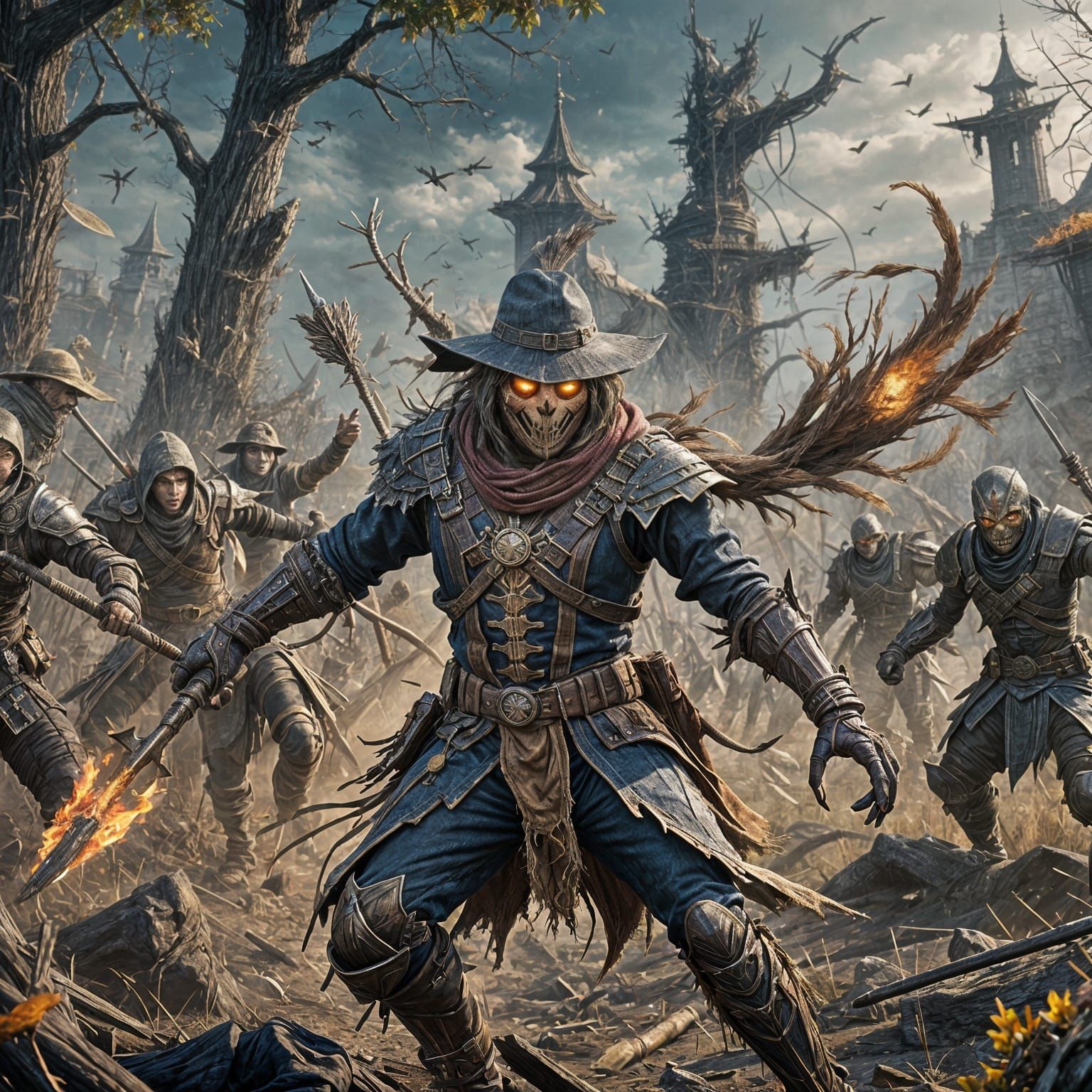 Scarecrow Warrior in Battle: Fantasy Concept Art