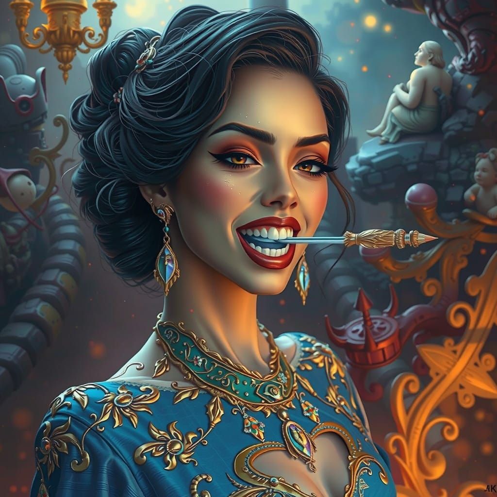 Victorian Steampunk Siren Amidst Whimsical Ruins