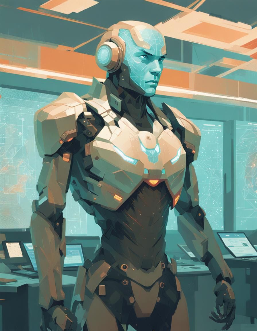 Futuristic Starship Trooper in Holographic Briefing Room