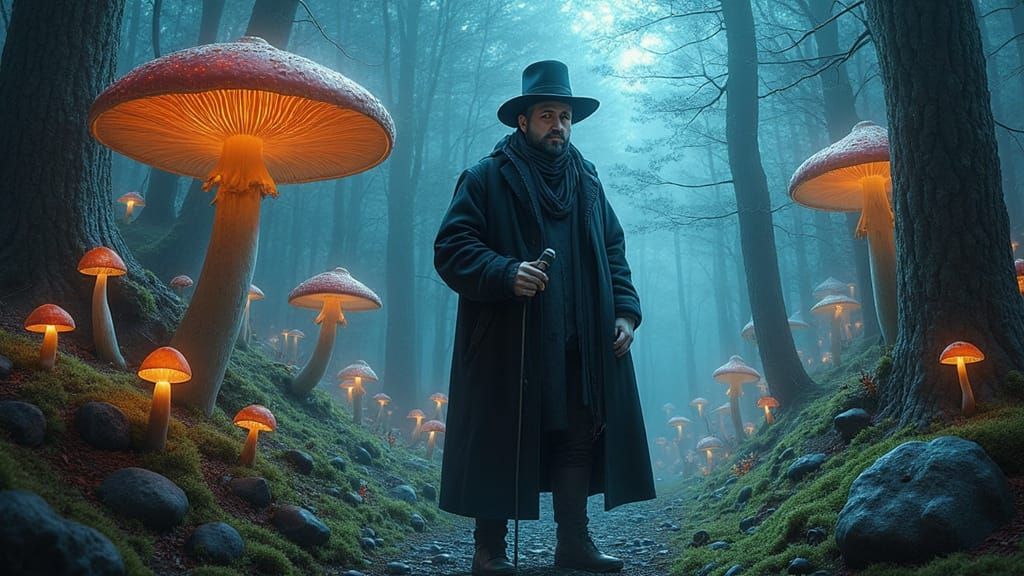 Paranormal Podcaster in a Mystical Oil Painting